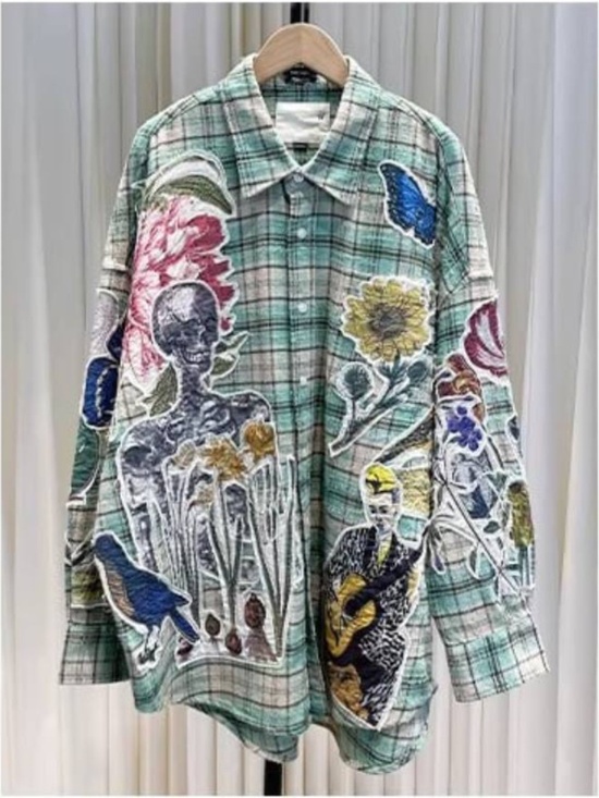 R13 NWOT Drop Neck Shirt Light Green Plaid - Picture 4 of 14